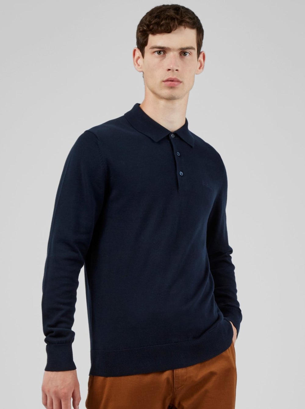 Pull à Col Polo Ben Sherman Signature Long-Sleeve Bleu Marine | GGF-27263106